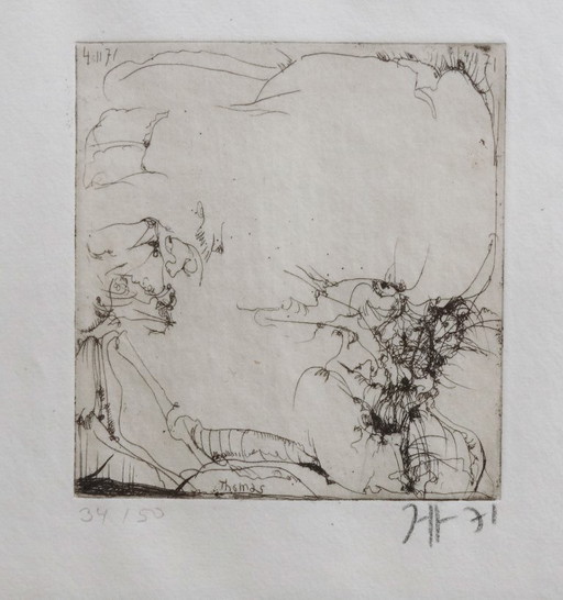 Horst Janssen, rare gravure, 34/50, original Radierung
