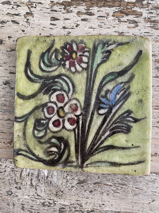 Persian Tiles Qajar Dynasty Floral Motif 10 Pieces