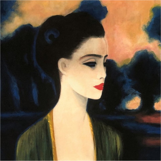 Image 1 of Art Deco Large Painting Portrait of a Woman Gouache 68x52 cm Signed C Janse