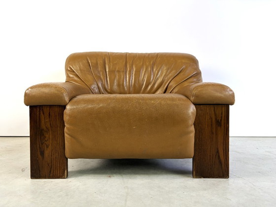 Brutalistischer Ledersessel, 1960er Jahre – Holz (photo 10 of 11)