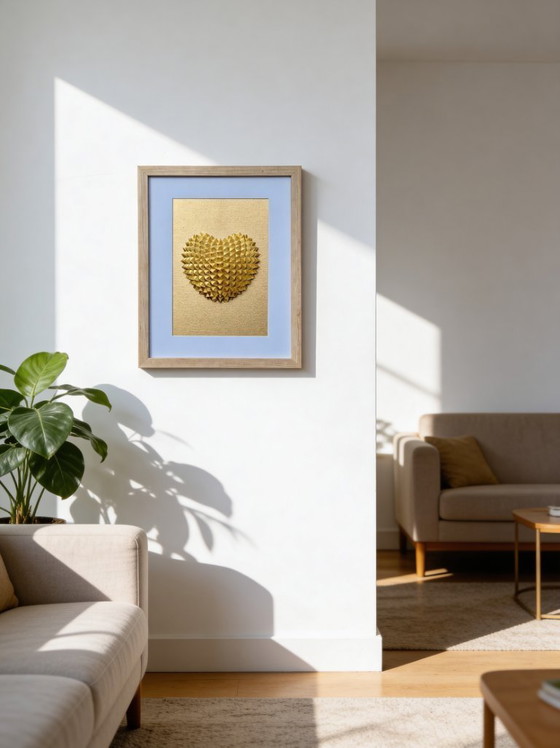 Image 1 of 3D Geometric Heart Wall Art – Gold Heart