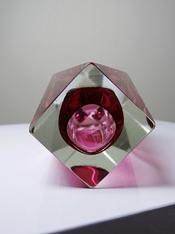 Image 1 of Sommerso faceted Murano vase in pink glass and crystal, 1950s-60s