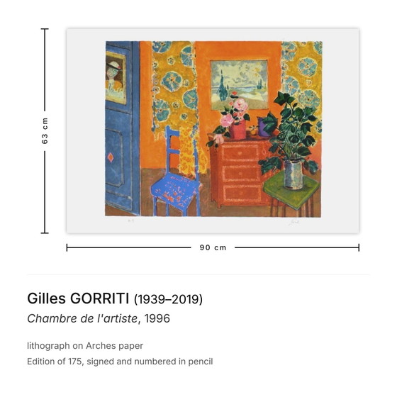 Image 1 of Gilles GORRITI Chambre de l'artiste Signierte Lithographie 1996