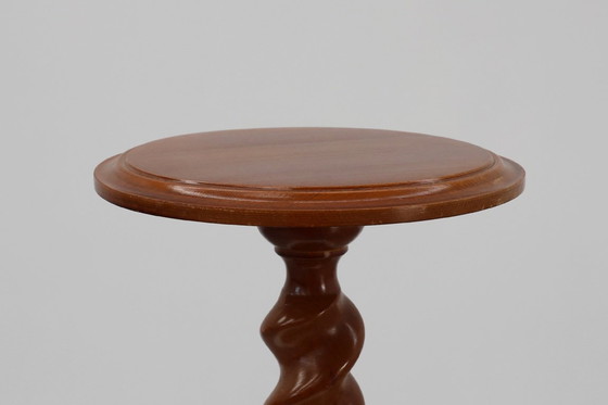 Image 1 of Mesa auxiliar o pedestal Art Déco de roble macizo con base retorcida, Francia años 40