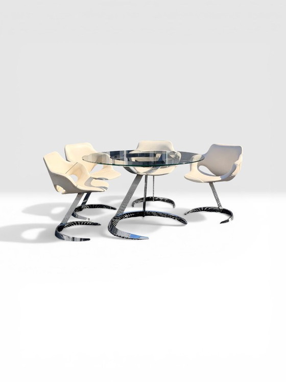 Image 1 of Boris Tabacoff MMM tafel en 4 stoelen set | Design uit de jaren 70