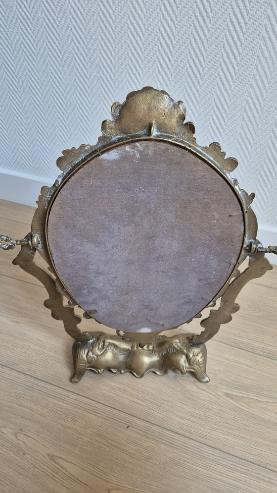 Image 1 of Antique French bronze vanity table mirror — Rococo style — cherubs & shell — late 19th / early 20th century