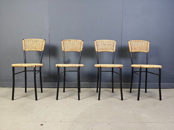 Image 1 of Vintage wicker dining chairs, 1980s - set of 4