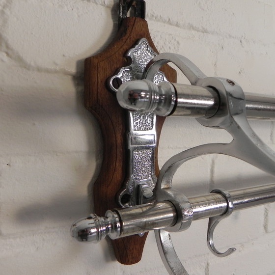 Image 1 of Chrome Art Deco Wall Coat Rack With 6 Hooks, 1930s