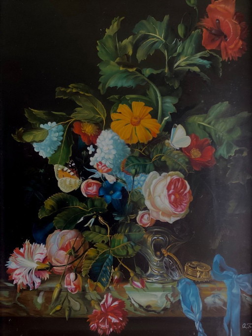 Pintura de bodegón de flores