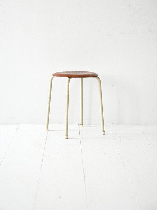 Sgabello scandinavo anni '60 in metallo e teak