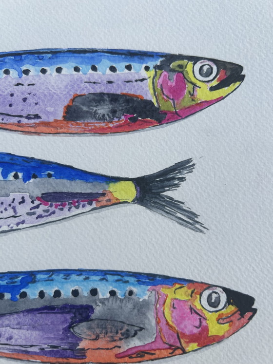 Sardines Watercolor – sennelier, Wall decoration, Cotton, Paper (photo 4 of 7)