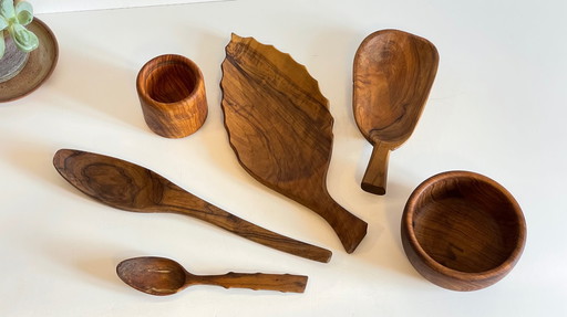 Lot Coupelles en Bois Tourné et Sculpté Vintage