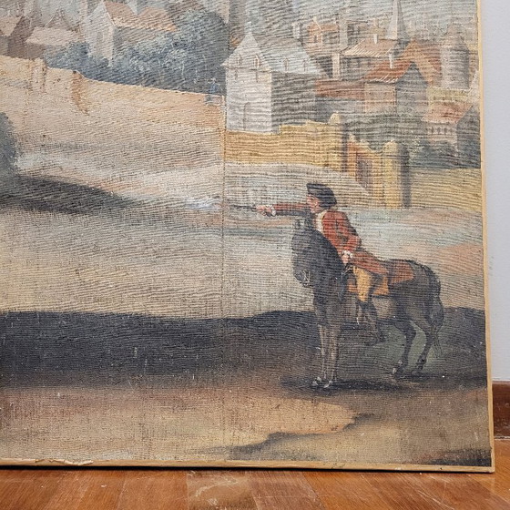 Image 1 of Watercolor painting on linen “Duel of Knights”, French School, 18th century – France