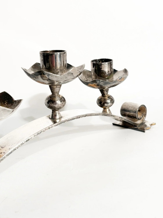 Dreifach versilberter Metallkandelaber, italienische Fertigung, 1950er Jahre – Dekorative Objekte (photo 12 of 14)