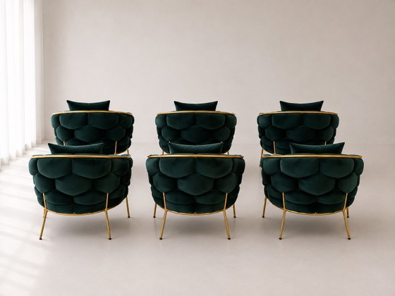 ✦ SET MIT 6 LUXURIÖSEN TÜRKIS-SESSELN | DESIGN | GOLDENES GESTELL – Velvet (photo 4 of 12)