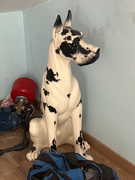 Image 1 of Große, antike spanische Keramikskulptur einer Deutschen Dogge von Hispania Daisa – 95 cm