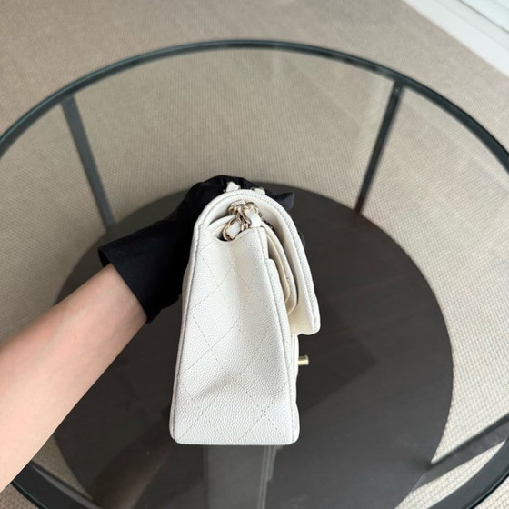 Image 1 of Chanel Classic Flap Small - Caviar 23CM Quilted White Light Gold Hardware Microchip