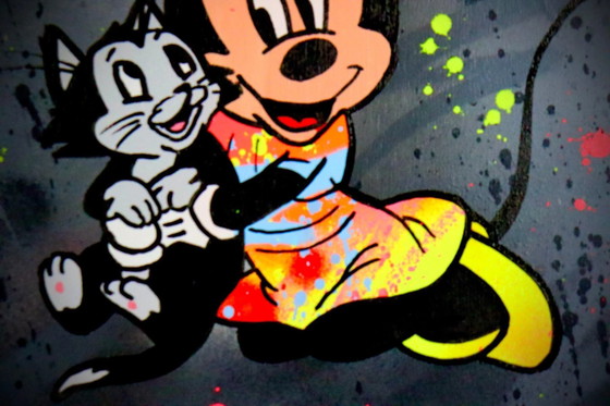Pop Art Gemälde von Künstler Socrate, Minnie Mouse mit Katze, handsigniert mit Echtheitszertifikat, Unikat (photo 12 of 14)