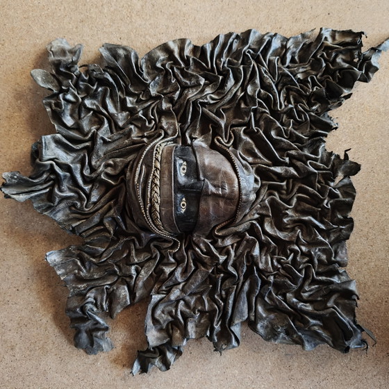Image 1 of Handcrafted Leather Wall Sculpture 45×45 cm – Tuareg Inspired Mask Relief