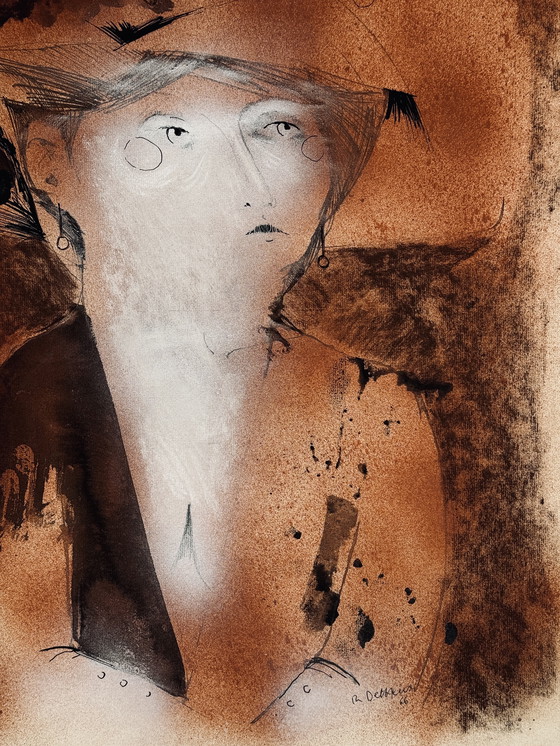 Image 1 of Robert Detheux, raro dipinto surrealista del 1966