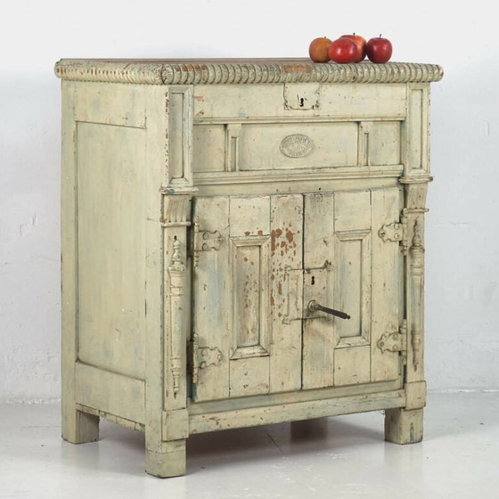Solid Wood Antique Refrigerator (Budapest, c.1900) – Storage cabinet, Aluminium, Iron, Rustic (photo 7 of 9)