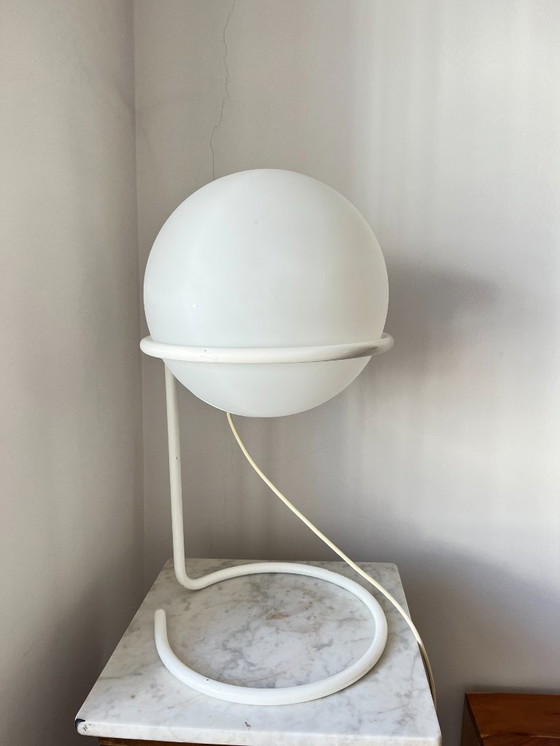 Image 1 of Postmodern Table Lamp by Glashütte Limburg – White Glass Globe, Minimalist Design, 1970s Germany