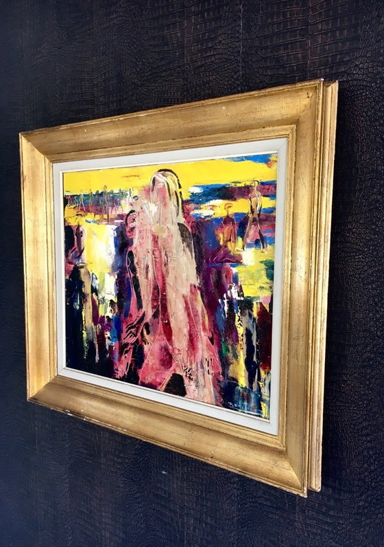 Image 1 of Composition abstraite de femmes, peinture sur toile signée par Paul Daxhelet, Belgique, années 1960