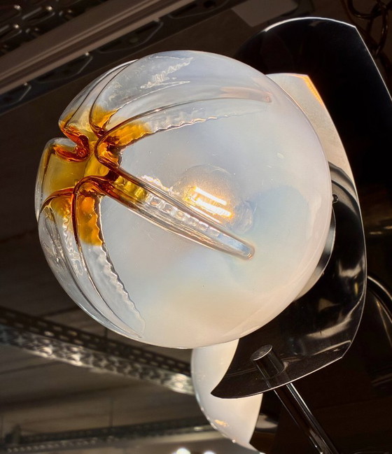 Vintage metalen kroonluchter met kaarsenhouders van Murano-glas (Gino Mazzega) - Drie lampen – Chrome (photo 7 of 7)