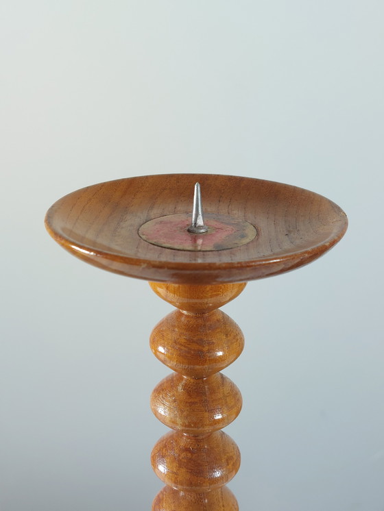 Image 1 of Vintage wooden mid-century candlestick, 1970s