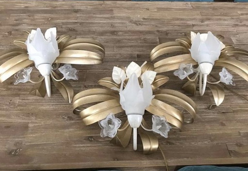 Set of 3 vintage Murano wall lamps