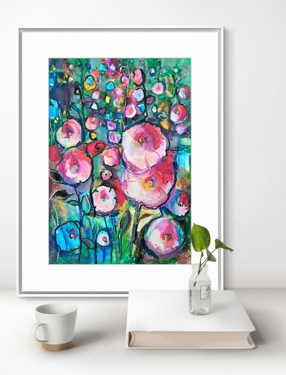 Image 1 of Etude met Mallows - originele A3 oliepasteltekening