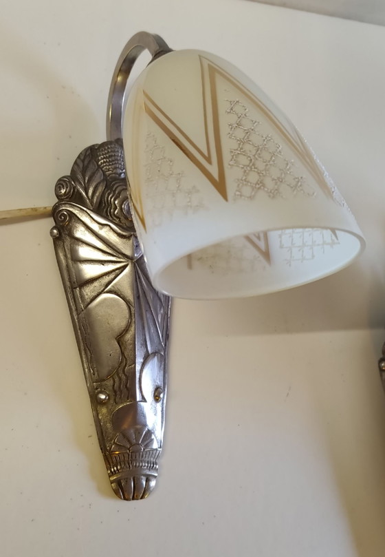 Art Deco Wall lights in bronze and glass - mid-20th century, Silver (photo 8 of 15)