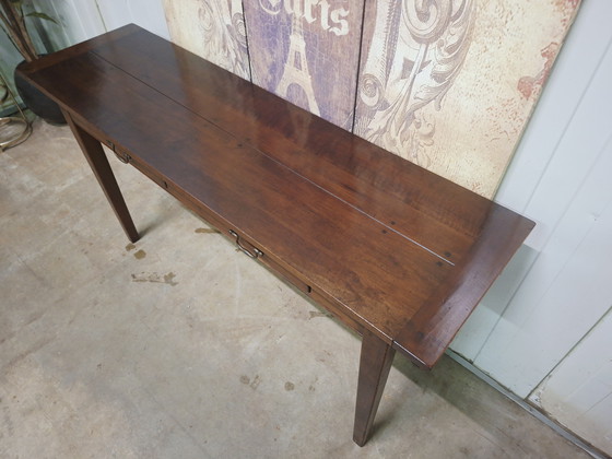 Image 1 of Klassischer Beistelltisch aus dunklem Kirschholz, Konsolentisch, Wandkonsole, Maße: 140 x 40 cm und 75 cm hoch.