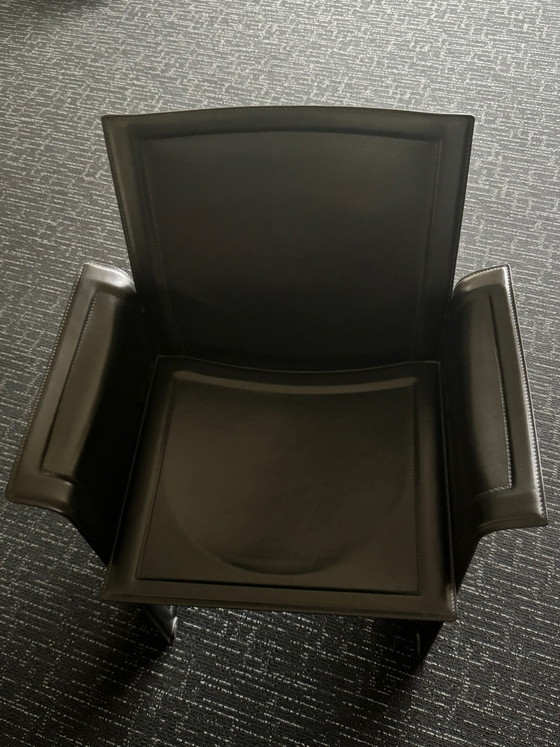 Original Matteo Grassi „Korium KM1“ Saddle Leather Chair by Tito Agnoli, Postmodern, Side chairs, Black (photo 2 of 5)