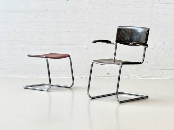 Image 1 of Piétement luge S43 avec tabouret de Mart Stam pour Bremshey & Co, années 1940