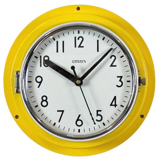 Vintage Yellow Citizen Ships Wall Clock, 1970s