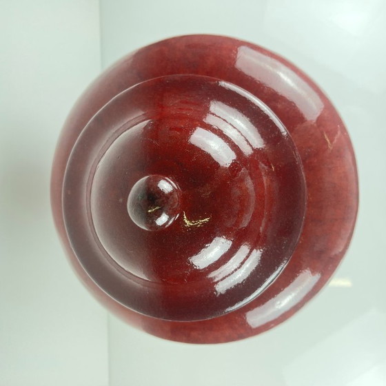 Image 1 of Grande vaso giapponese vintage con coperchio – ceramica smaltata rosso bordeaux – marchio di fabbrica – 49 cm