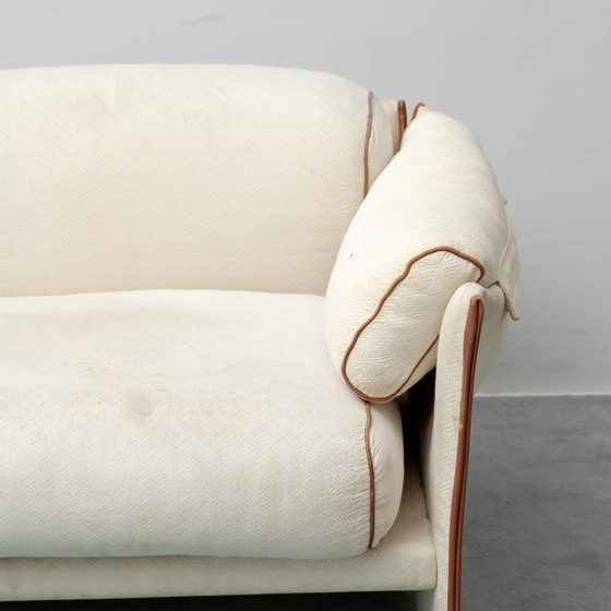 Divano vintage a 2 posti in tessuto beige e marrone, moderno anni '70 – Sofà (photo 5 of 11)