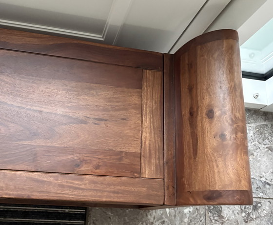 Image 1 of Banco de almacenaje de madera maciza de sheesham – Banco arcón de 2 plazas