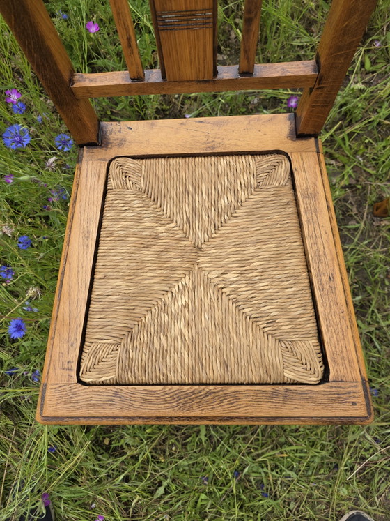 Image 1 of Art Deco eiken stoelen met rieten zitting set van 2