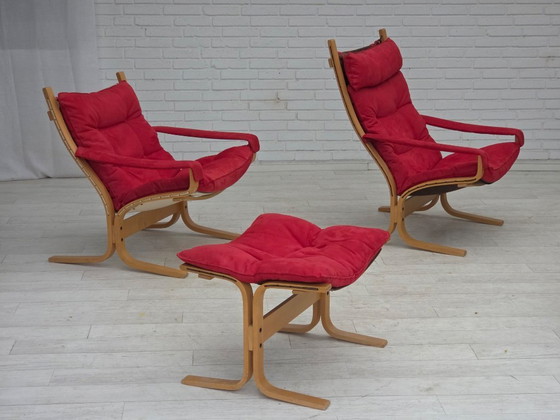 Image 1 of 1970s, Norwegian design by Ingmar Relling, model "Siesta", set of 2 chairs with footstool.