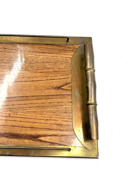 Hollywood regency bamboo shaped brass tray, Italy 1970s, Table accessories, Brown, Vintage (photo 6 of 11)