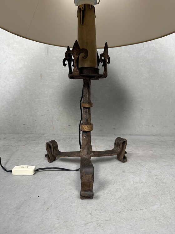 Image 1 of Antique Spanish Brutalist table lamp - wrought iron