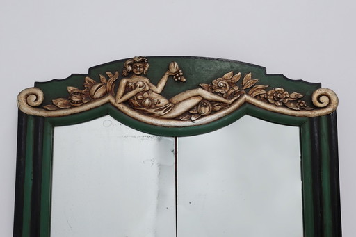 French Art Deco mirror in green carved wood, 1930s