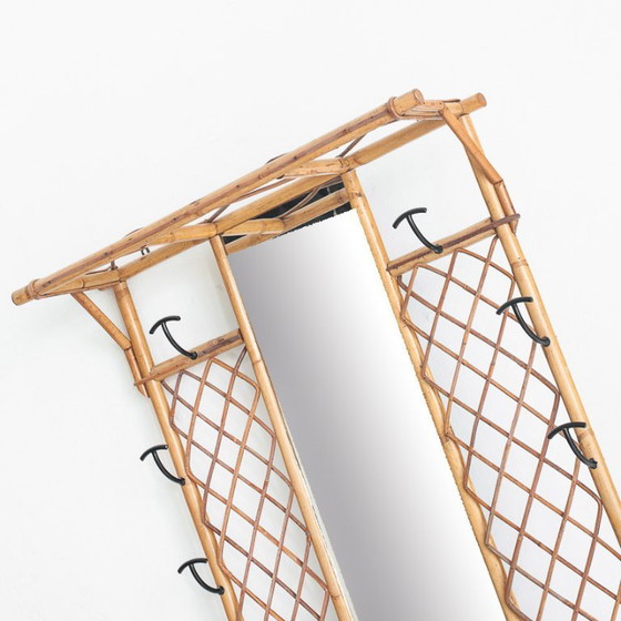 Vintage Hall Coat Rack With Mirror. Cane And Metal. France, 1960s – Rattan (photo 5 of 10)