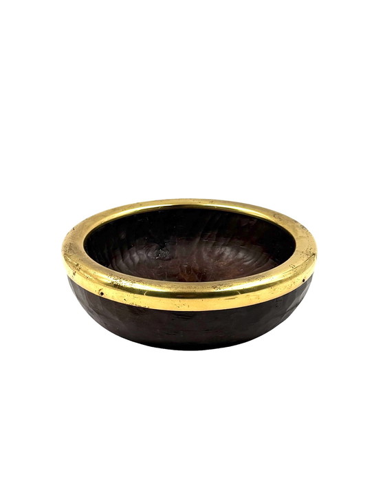 Image 1 of Cuenco de latón y madera de mediados de siglo, Italia, década de 1970