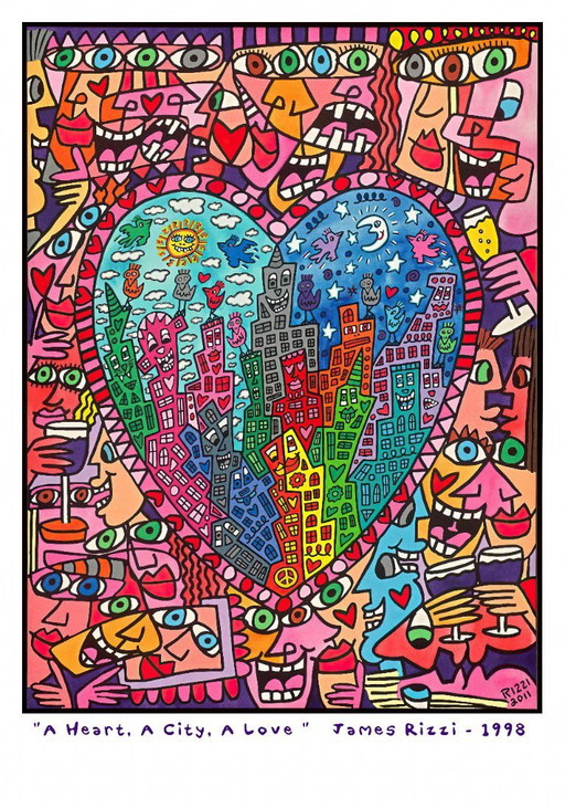 A Heart, A City, A Love - James Rizzi 1998 - Poster 70 x 100 cm