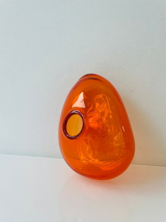 Image 1 of Mouth-blown orange glass vase, organic shape