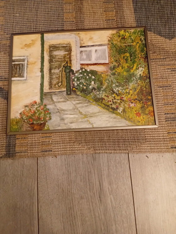 Image 1 of Beautiful frame with a print of a beautiful colorful flower garden