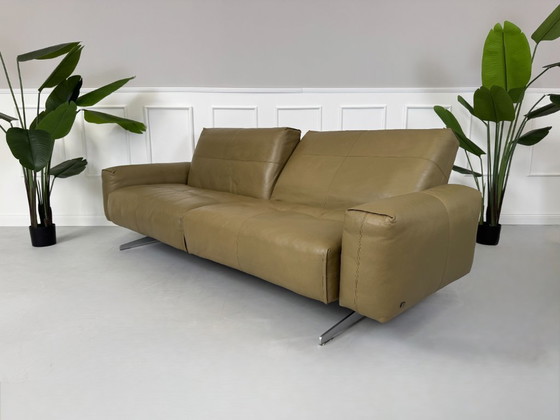 Image 1 of Rolf Benz 50 Leder Olive Grau Sofa Couch Relaxfunktion + Hocker